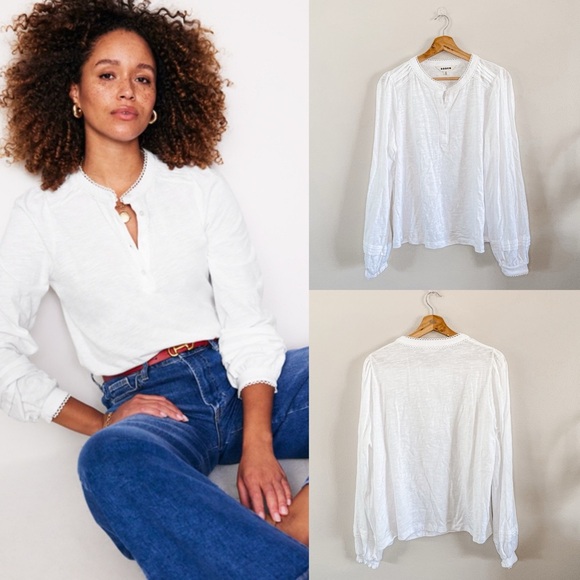 Boden Tops - Boden | Henrietta Pintuck Henley Top in White, EUC, size 14